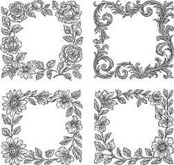 Vector vintage frames set with ornate floral borders and decorations