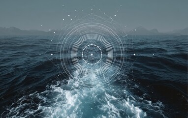 Abstract Ocean Waves with Digital Overlay