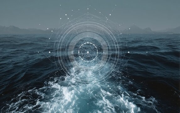 Abstract Ocean Waves with Digital Overlay