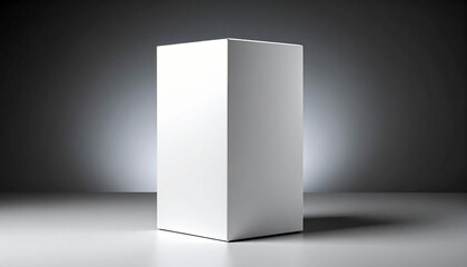 Tall white geometric box packaging on gradient background highlighting minimal modern branding stylish design and elegance