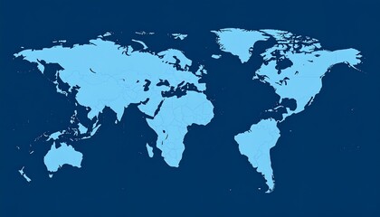 A simple, light-blue world map is presented on a dark blue background.