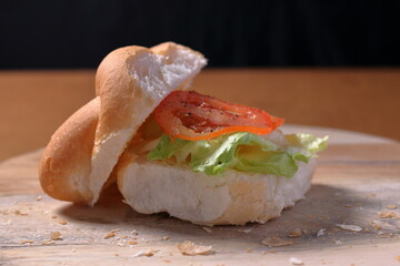 Tomato and Letuce bread roll sandwich