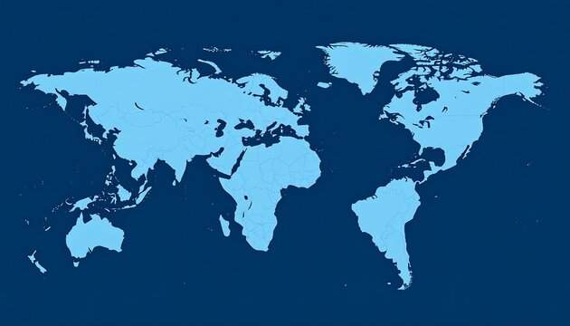 A simple, light-blue world map is presented on a dark blue background.