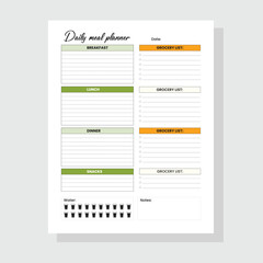 Daily food planner, daily meal planner