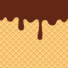 Melting chocolate ice cream on wafer background. Vector illustration.