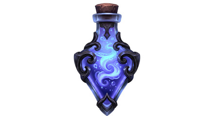 Potion Bottle Glowing with Magical Liquid in Fantasy Alchemy Lab