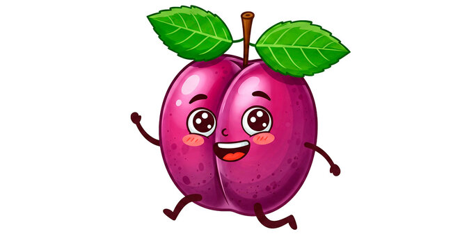 Personagem de ameixa feliz isolado em fundo branco