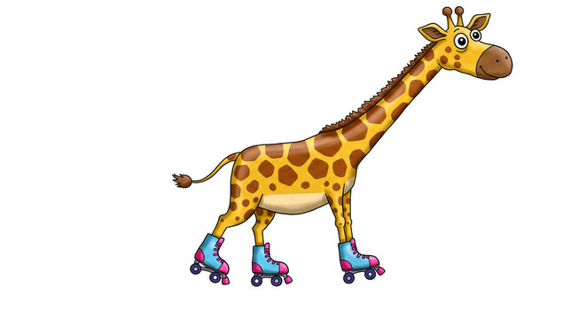 T&Iacute;TULO: Girafa de patins em desenho animado divertido e colorido