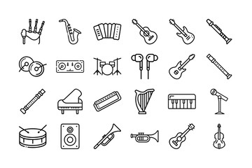 Music And Audio Vector Icon Sheet For Instruments Sound Playlist Songs Radio Entertainment Recording  