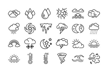 Weather And Climate Vector Icon Sheet For Rain Sun Cloud Storm Forecast Environment Global Warming  