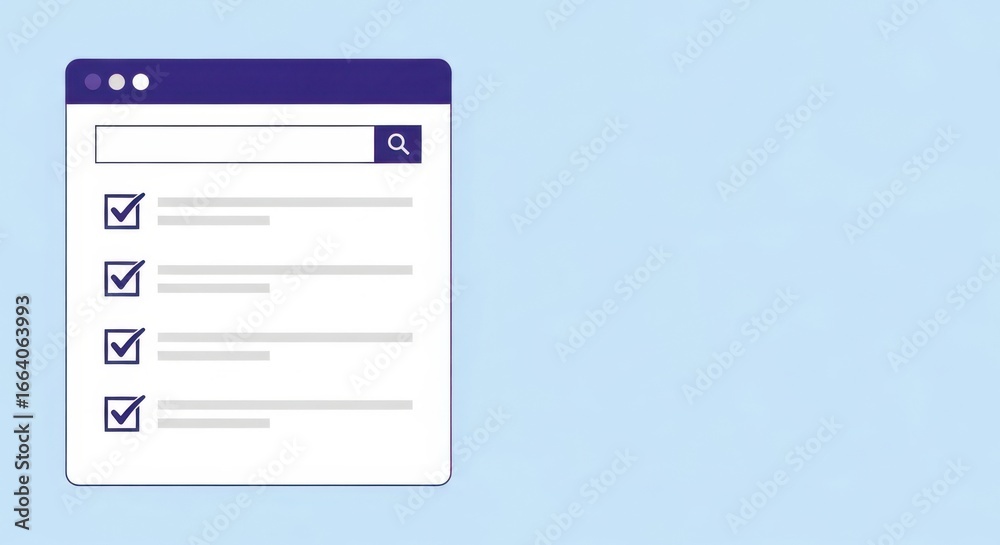 Wall mural a checklist is displayed on a website interface with a search bar on a light blue background