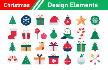 Christmas Design Elements Flat Icons Set for Holiday Projects