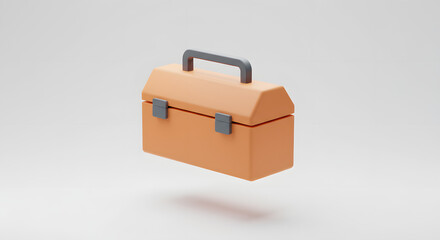 Minimalist orange toolbox floating in clean white space, 3D render for repair, construction, and DIY concepts