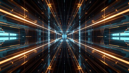 Intricate digital tunnel design with glowing lines and a futuristic perspective.