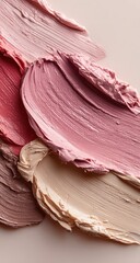 Swirled, textured makeup smears in various shades of pink and beige