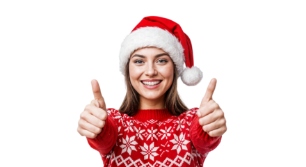 Title: "Woman in Santa Hat Giving Thumbs Up"
