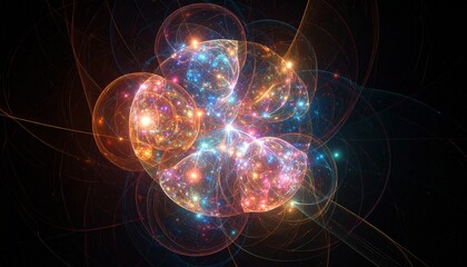 Abstract fractal art: glowing cosmic bubbles and swirling energy patterns.