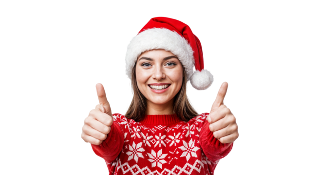 Title: "Woman in Santa Hat Giving Thumbs Up"
