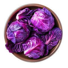 Fototapeta premium Purple Cabbage in a bowl top view isolate on transparency background