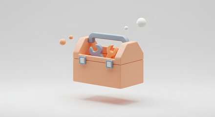 Stylized 3D Toolbox with Tools. Repair, Maintenance, and Service Concept Illustration.