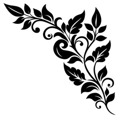 Obraz premium Classic Leafy Corner Vector | Generative AI & Linocut Silhouette Design