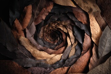Dried leaves spiraling inwards, creating a dark vortex