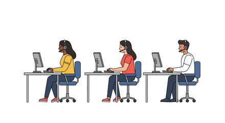 Customer Service Representatives Working at Computer Desks.
