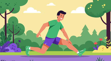 Cartoon Illustration of a Man Running Outdoors in Park.
