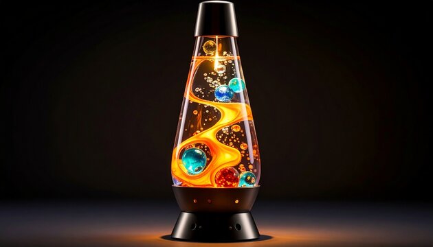 A vibrant lava lamp with a dark background. - Powered by Adobe