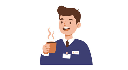 Smiling Man Holding Coffee Cup Steam Rising.