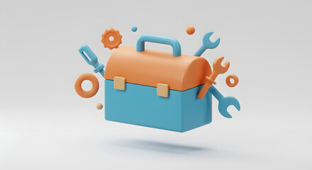 Stylized 3D Toolbox with Floating Repair Tools - Maintenance & Service Concept