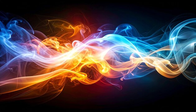 Abstract background with flowing blue and orange smoke or energy waves.