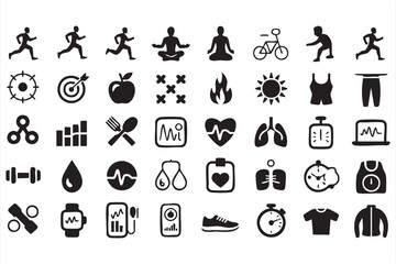 Health Data, Exercise, and Fitness Icons for Wellness Projects
