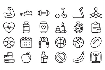 Fitness, Exercise, and Wellness Icons for Health and Lifestyle