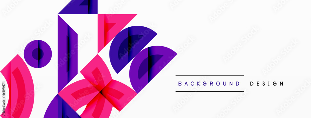 Poster abstract geometric shapes, pinks, purples dominate white space. modern design elements create dynami