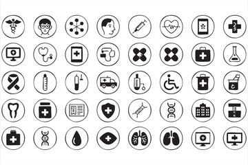 Black and White Medical and Wellness Symbols for Web and Design