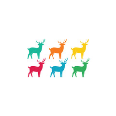 6 deer icons  vector  colorful  white background