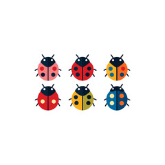 6 ladybug icons  vector  colorful  white background