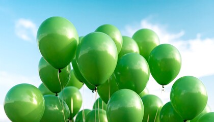 Green balloons against a clear sky