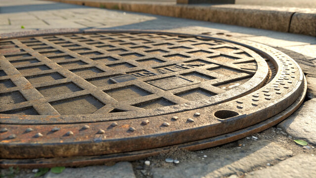 Industrial closeup of circular metal mesh grate - Powered by Adobe