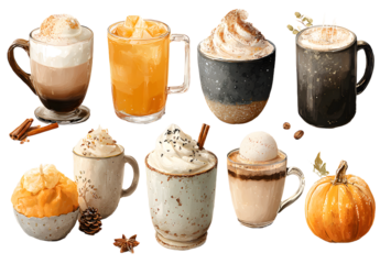 Autumn Fall Food Clipart Illustrations with Pumpkin Spiced Latte 