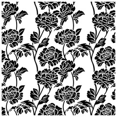 Fototapeta premium Peony flower seamless pattern silhouette background