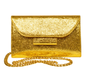  Gold Glitter Envelope Clutch with Chain Strap PNG