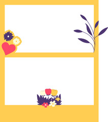 Photo frame with flower, heart decoration for mothers day, women day. Vector isolated.
