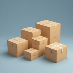 Fototapeta premium Cardboard delivery boxes different sizes set vector icon 3d graphic illustration, carton delivery postal parcel paper package small big medium objects image clip art