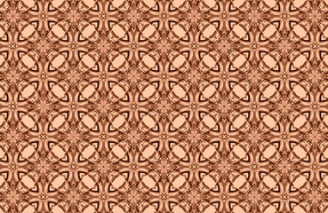Intricate Brown Geometric Pattern with Repeating Floral Motifs and a Symmetrical Design, Ideal for Textiles or Wallpaper