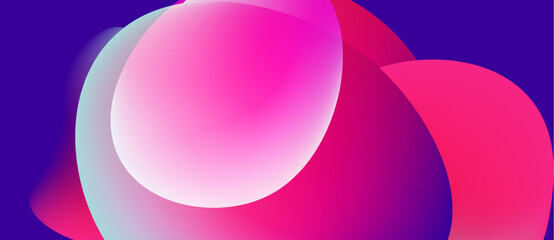 Abstract vibrant shapes overlap. Pink, purple hues dominate composition. Smooth gradients create modern aesthetic. Minimalist design.
