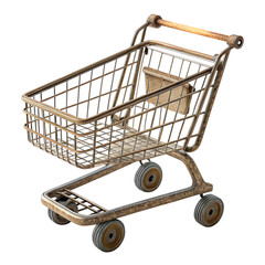Rusty metal shopping cart with worn wooden handle on black background © MDOsman