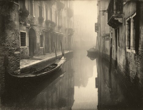 Misty Venetian Canal Gondola at Dawn