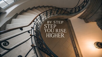 Obraz premium Elegant Spiral Staircase with Inspirational Text and Soft Lighting